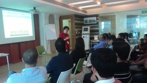 Self Advocat Sharmila Divatia, who has a physical disability, addressing the employees of L'Oreal Chembur